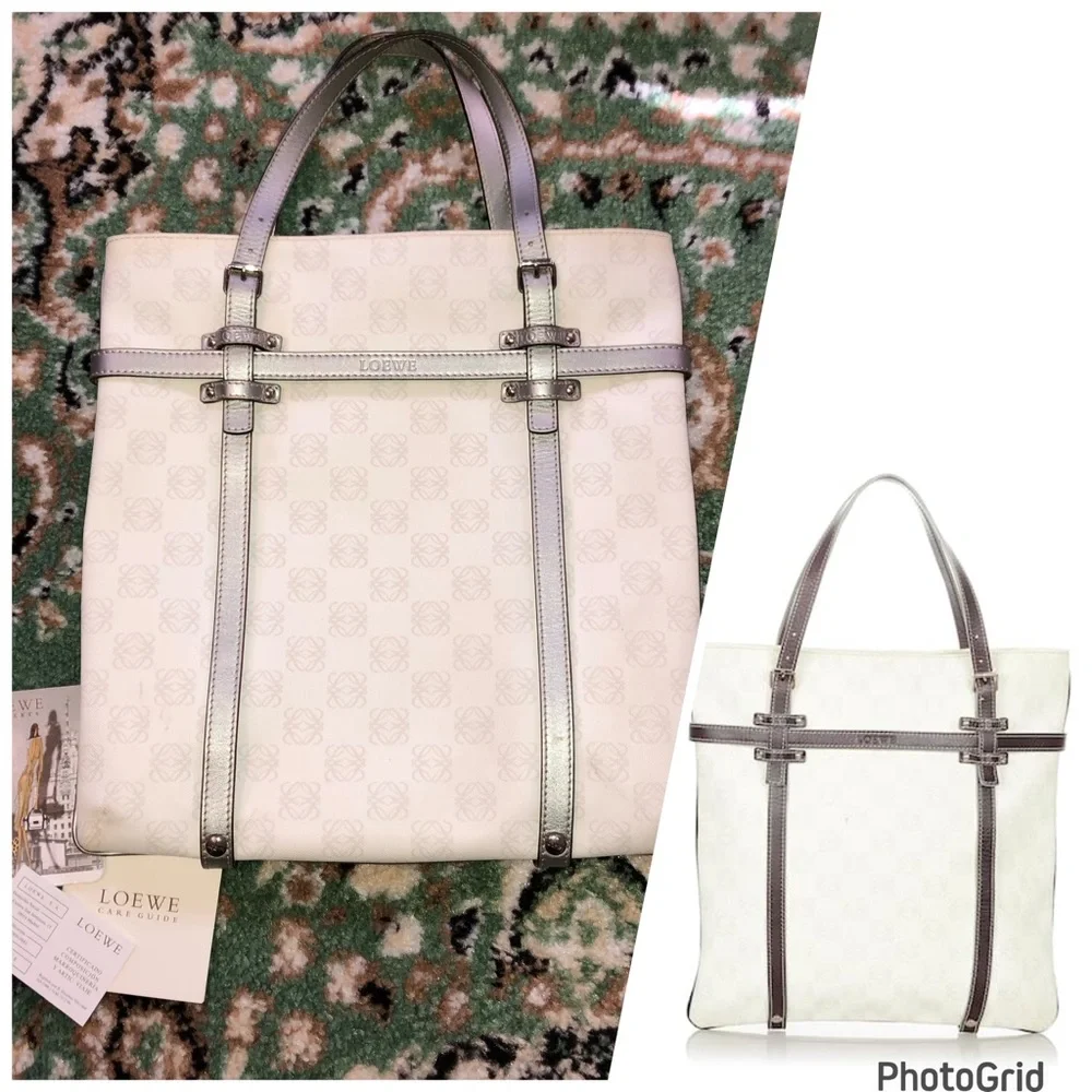 Loewe AUTHENTIC 2007 Anagram White Metallic Silver PVC Shopping Tote Bag - Picture 2 of 16